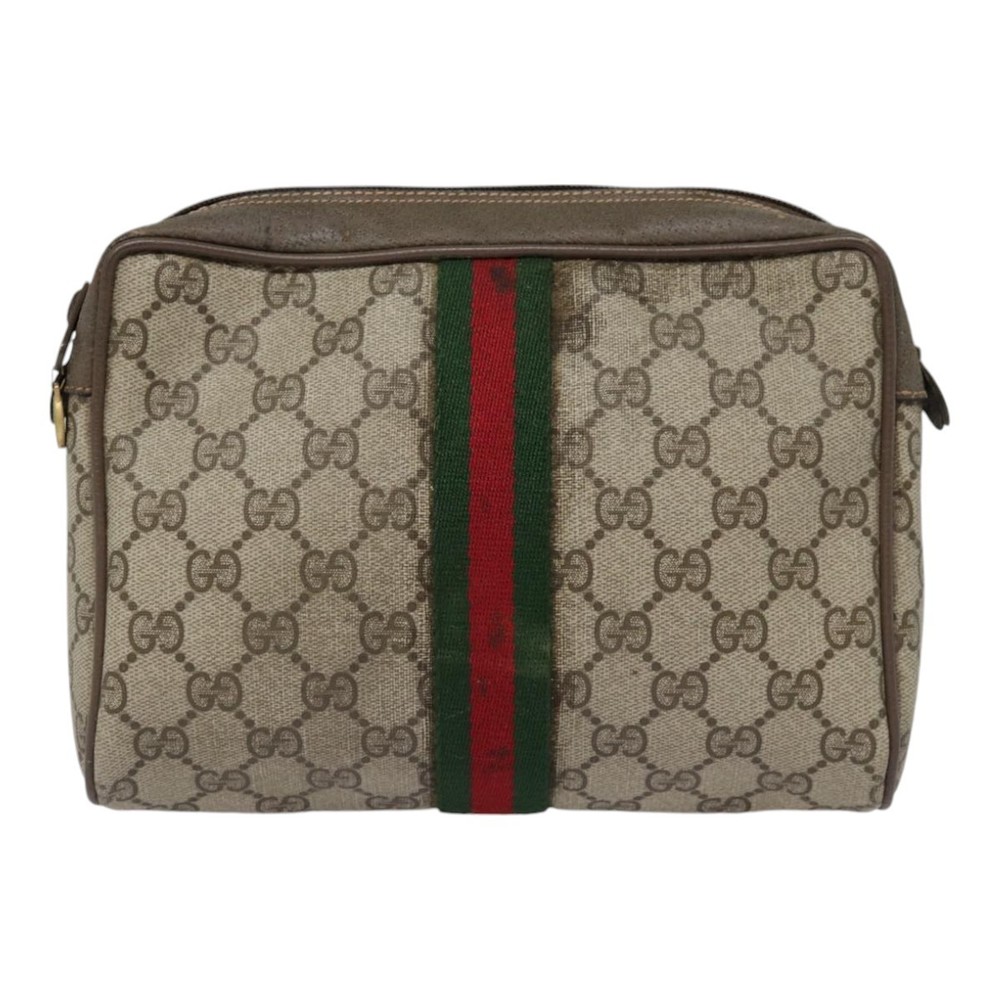 GUCCI GG Supreme Web Sherry Line Clutch Bag PVC Beige Red 89 01 012 Auth 90398 - Picture 13 of 16